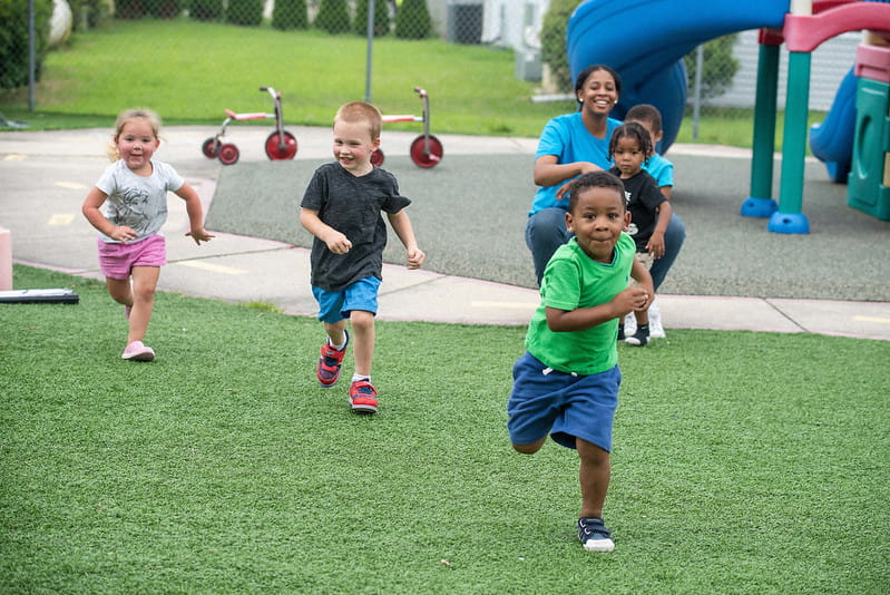 Kids running outside