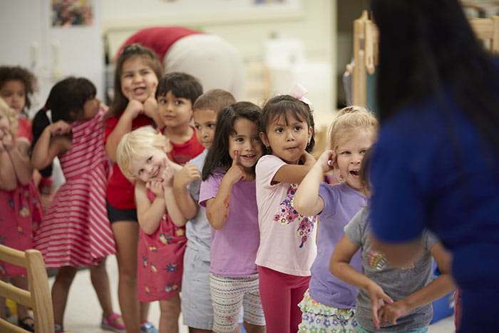 children line up for activity